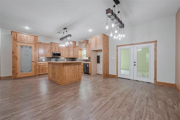 Interior, Kitchen, Pendant Lights, Recessed Lighting, Wood Texture Flooring