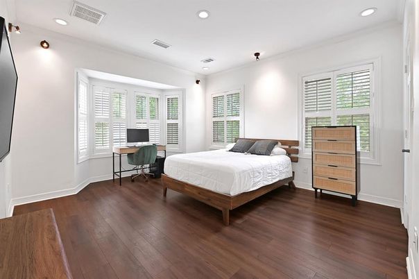 Bedroom, Home Office, Interior, Recessed Lighting, Wood Texture Flooring