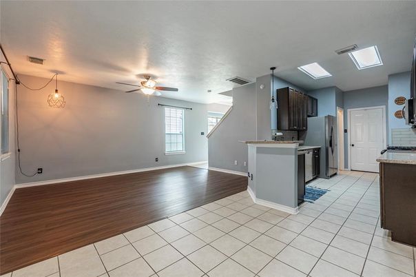 Interior, Kitchen, Pendant Lights, Wood Texture Flooring