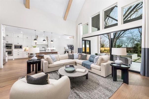 Interior, Kitchen, Living room, Pendant Lights, Stainless Steel Appliances, Wood Texture Flooring