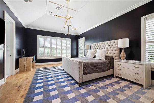 Bedroom, Interior, Pendant Lights, Wood Texture Flooring