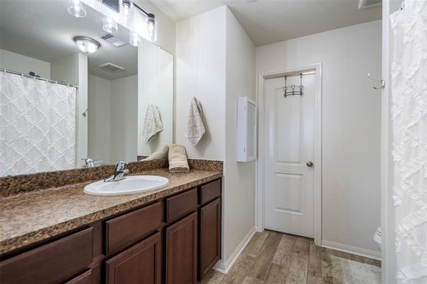 Bathroom, Dual Sink Vanities, Interior, Wood Texture Flooring