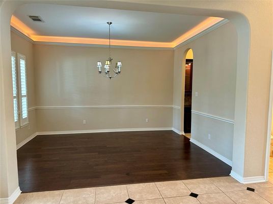 Chandelier, Empty room, Interior, Pendant Lights, Wood Texture Flooring