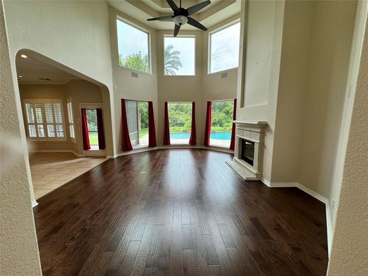 Fireplace, Interior, Recessed Lighting, Wood Texture Flooring