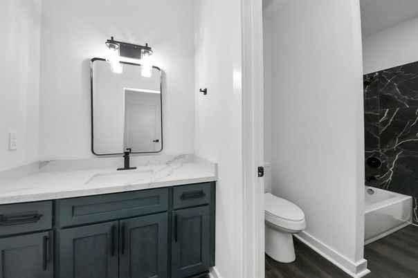 Bathroom, Interior, Marble Walls, Wood Texture Flooring