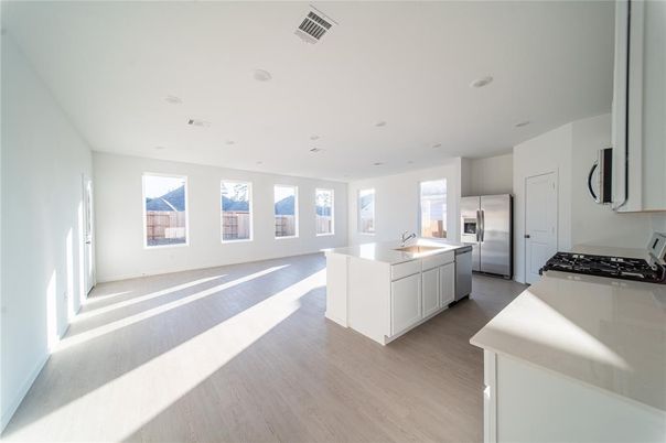 Interior, Kitchen, Recessed Lighting, Wood Texture Flooring