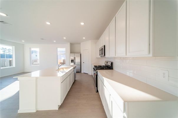 Interior, Kitchen, Recessed Lighting, Wood Texture Flooring