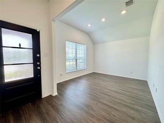 Empty room, Interior, Recessed Lighting, Wood Texture Flooring