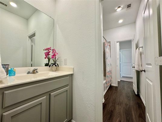 Bathroom, Interior, Recessed Lighting, Wood Texture Flooring