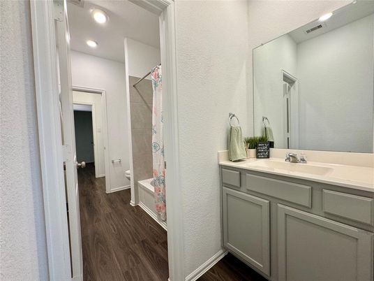 Bathroom, Interior, Recessed Lighting, Wood Texture Flooring