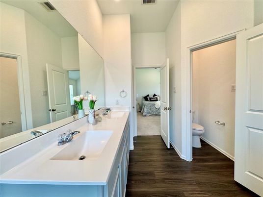 Bathroom, Dual Sink Vanities, Interior, Wood Texture Flooring
