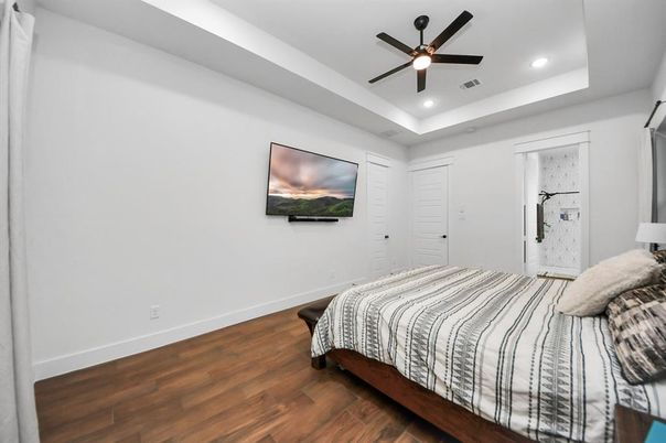 Bedroom, Interior, Recessed Lighting, Wood Texture Flooring