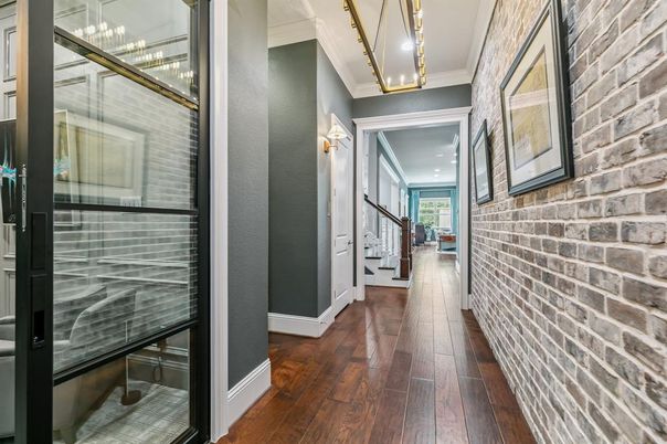 Interior, Recessed Lighting, Stone Walls, Wood Texture Flooring