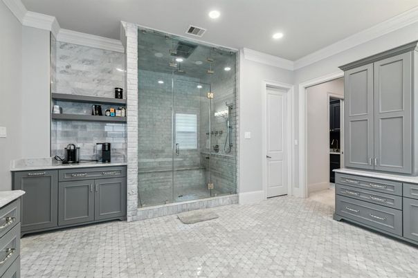 Bathroom, Glass Shower, Interior, Recessed Lighting