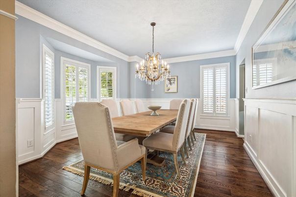 Chandelier, Dining room, Interior, Wood Texture Flooring