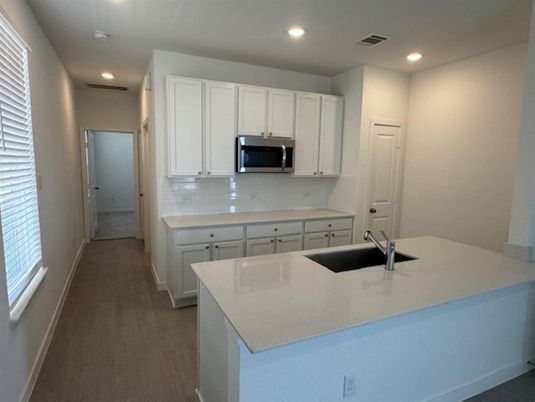 Interior, Kitchen, Recessed Lighting, Wood Texture Flooring