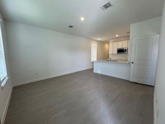 Empty room, Interior, Kitchen, Recessed Lighting, Wood Texture Flooring