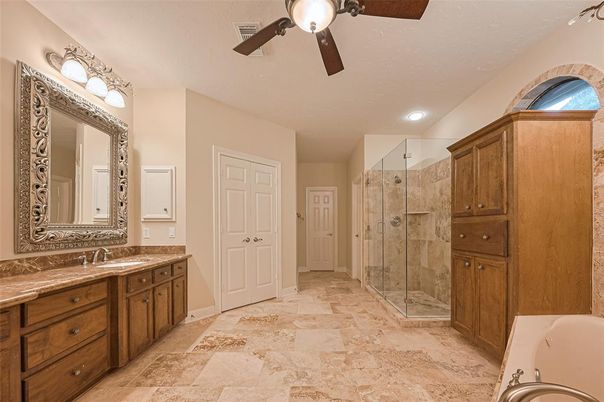 Bathroom, Glass Shower, Interior, Recessed Lighting