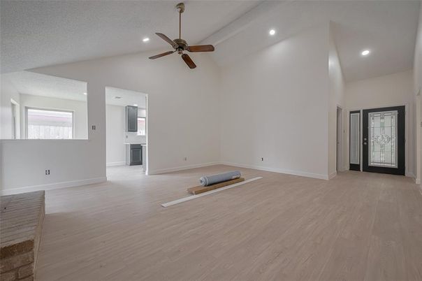 Empty room, Interior, Recessed Lighting, Wood Texture Flooring