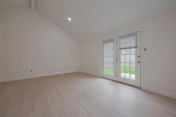Empty room, Interior, Recessed Lighting, Wood Texture Flooring