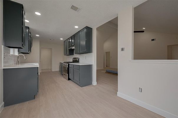 Interior, Kitchen, Recessed Lighting, Wood Texture Flooring