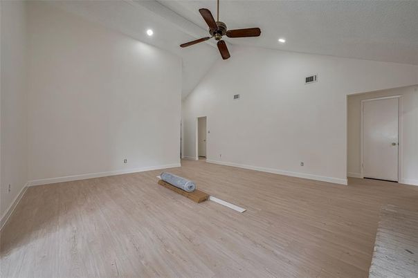 Empty room, Interior, Recessed Lighting, Wood Texture Flooring