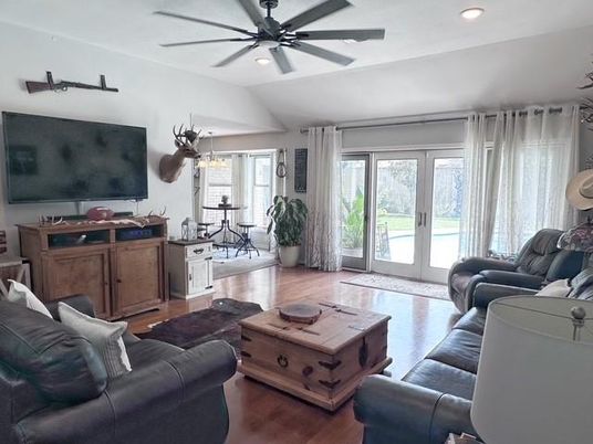 Chandelier, Dining room, Interior, Living room, Pendant Lights, Recessed Lighting, Wood Texture Flooring