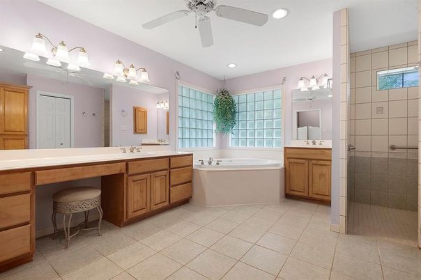 Bathroom, Dual Sink Vanities, Glass Shower, Interior, Recessed Lighting