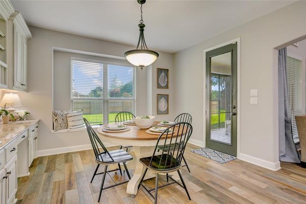 Dining room, Interior, Pendant Lights, Wood Texture Flooring