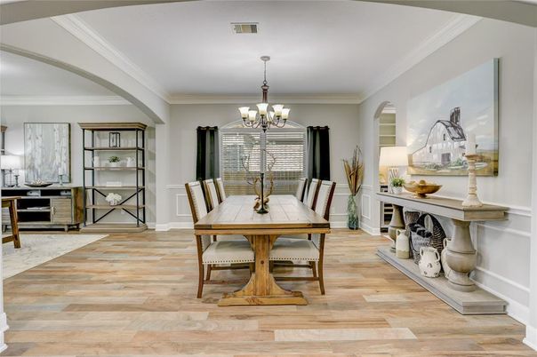 Chandelier, Dining room, Interior, Wood Texture Flooring