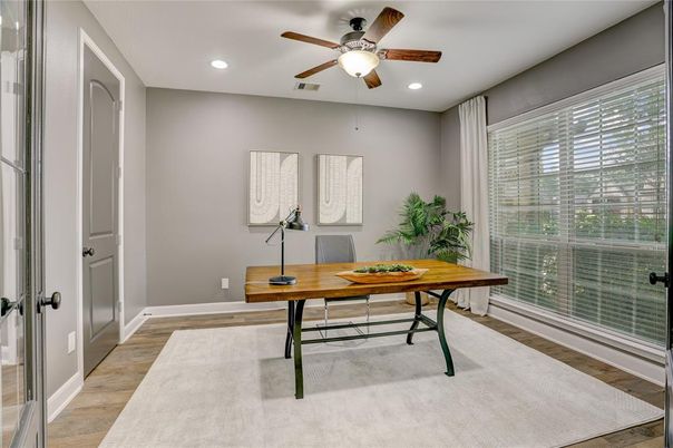 Home Office, Interior, Recessed Lighting, Wood Texture Flooring