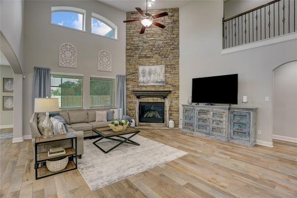 Fireplace, Interior, Living room, Stone Walls, Wood Texture Flooring