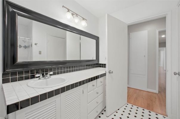 Bathroom, Interior, Tile Countertops, Wood Texture Flooring