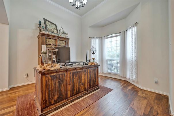 Chandelier, Home Office, Interior, Wood Texture Flooring