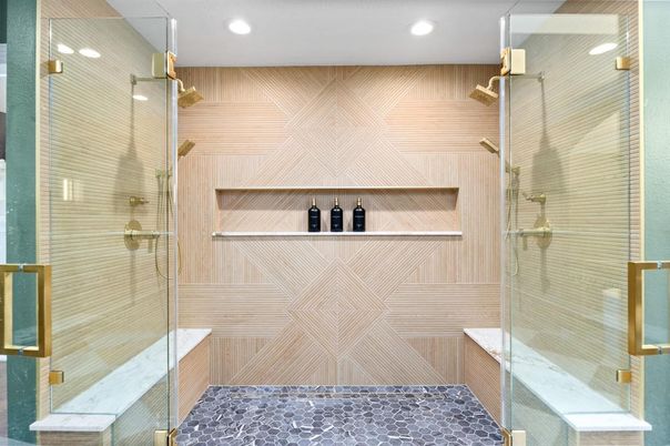 Bathroom, Glass Shower, Interior, Recessed Lighting