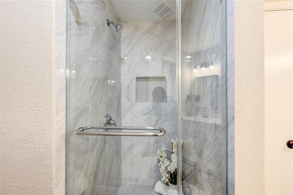 Bathroom, Glass Shower, Interior, Marble Walls