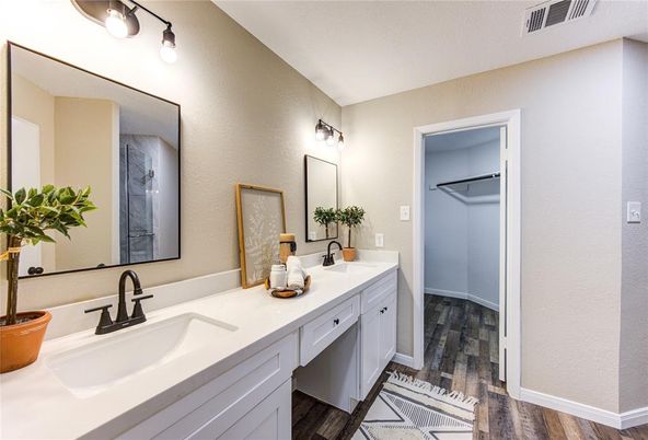 Bathroom, Dual Sink Vanities, Interior, Wood Texture Flooring
