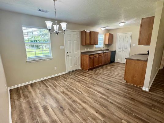 Interior, Kitchen, Pendant Lights, Wood Texture Flooring