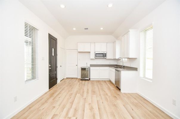 Interior, Kitchen, Recessed Lighting, Wood Texture Flooring