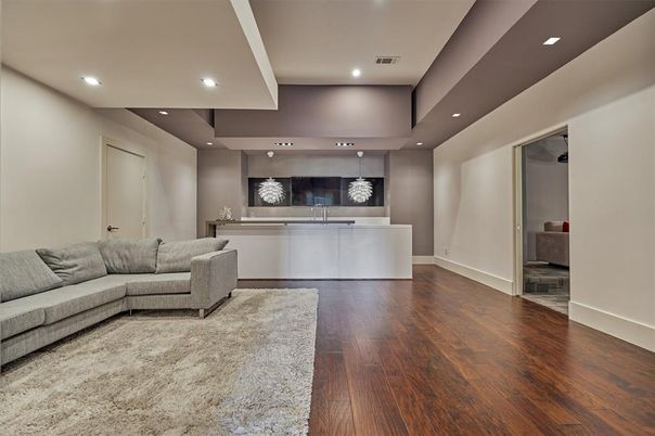 Interior, Living room, Recessed Lighting, Wood Texture Flooring