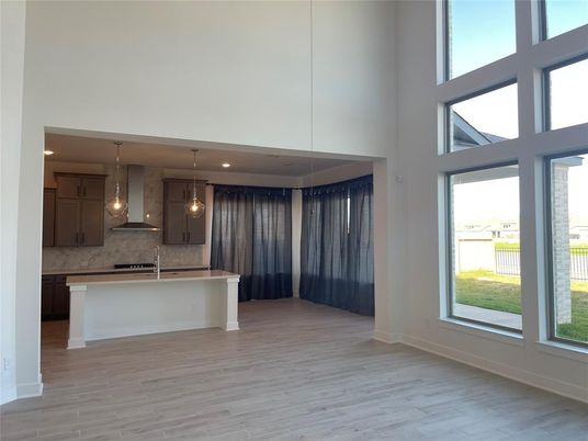 Interior, Kitchen, Pendant Lights, Recessed Lighting, Wood Texture Flooring