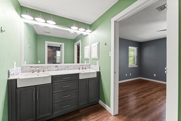 Bathroom, Dual Sink Vanities, Interior, Wood Texture Flooring