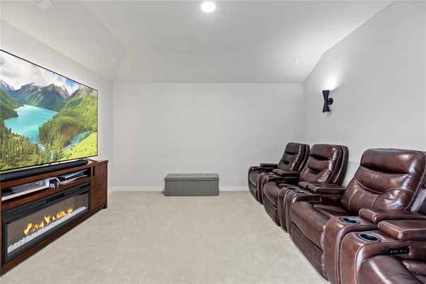 Home Theatre Room, Fireplace, Interior, Recessed Lighting, Theatre Room