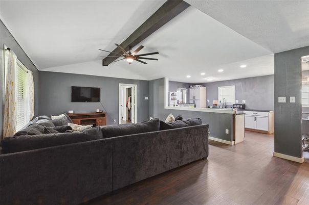Interior, Kitchen, Living room, Recessed Lighting, Wood Texture Flooring