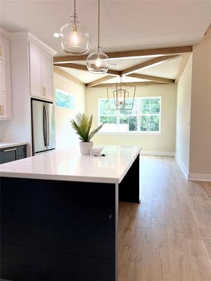Interior, Kitchen, Pendant Lights, Wood Texture Flooring