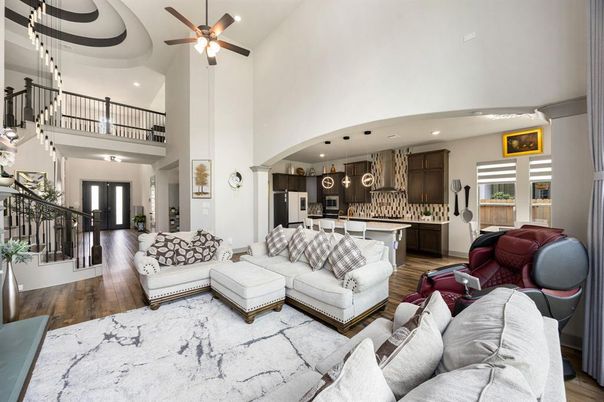 Interior, Kitchen, Living room, Pendant Lights, Recessed Lighting, Wood Texture Flooring