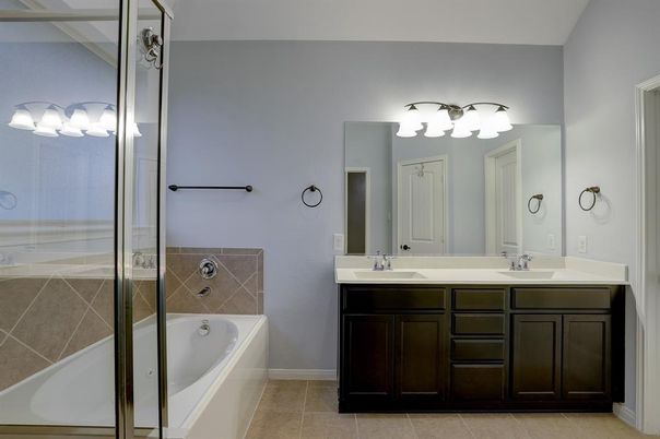 Bathroom, Dual Sink Vanities, Glass Shower, Interior