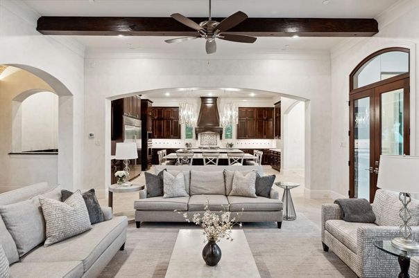 Interior, Kitchen, Living room, Recessed Lighting, Stainless Steel Appliances, Wooden Beams