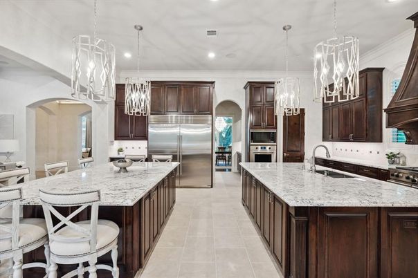 Chandelier, Interior, Kitchen, Pendant Lights, Recessed Lighting, Stainless Steel Appliances