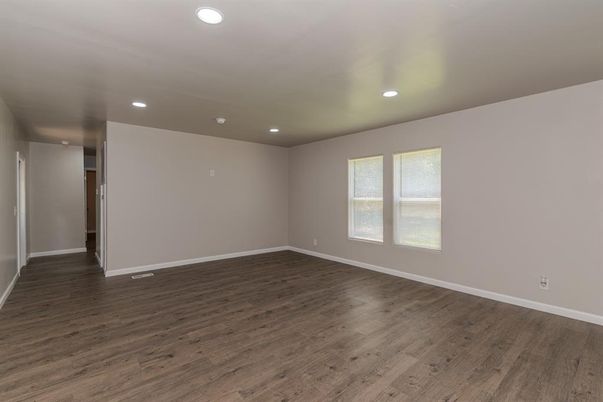 Empty room, Interior, Recessed Lighting, Wood Texture Flooring